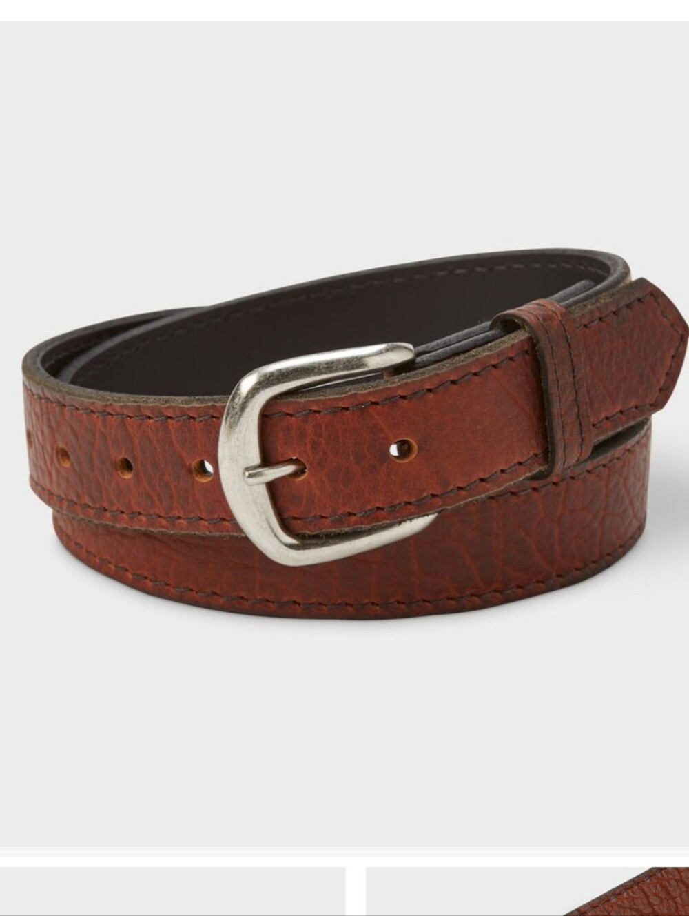 Duluth Trading Co Men's Bison Leather Belt Brown Silver Buckle Size 44